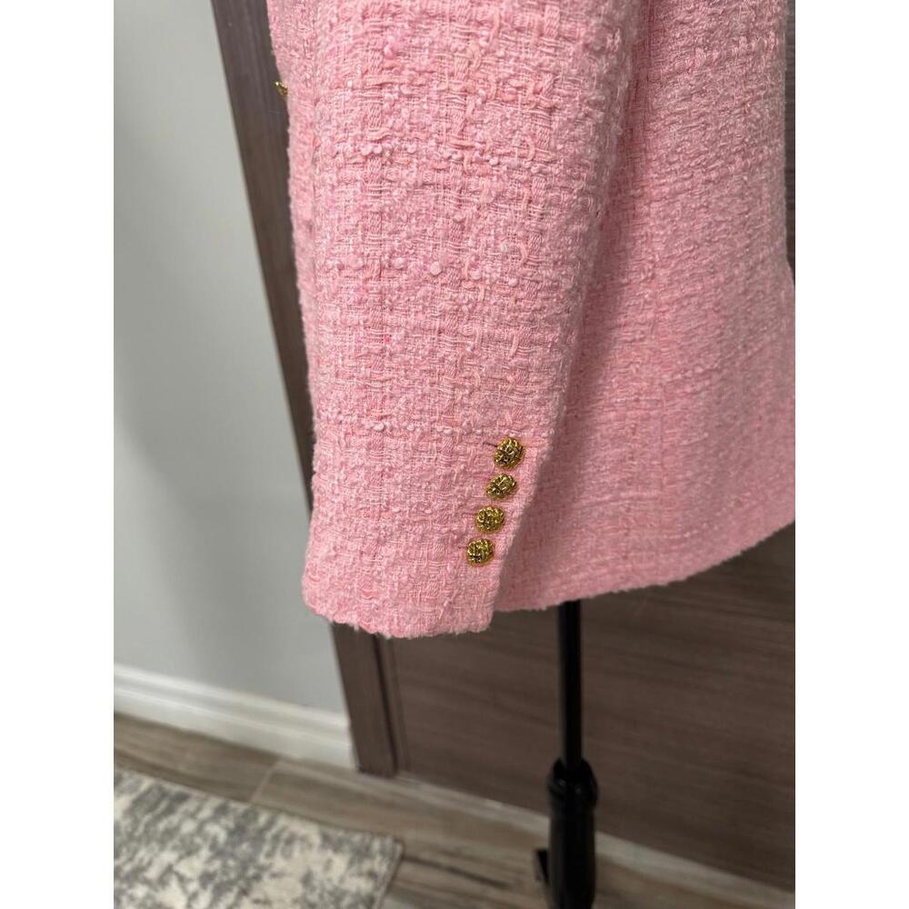ZARA Pink Tweed Blazer Womens S Gold Button Tailored Jacket Textured Lined - Picture 7 of 9